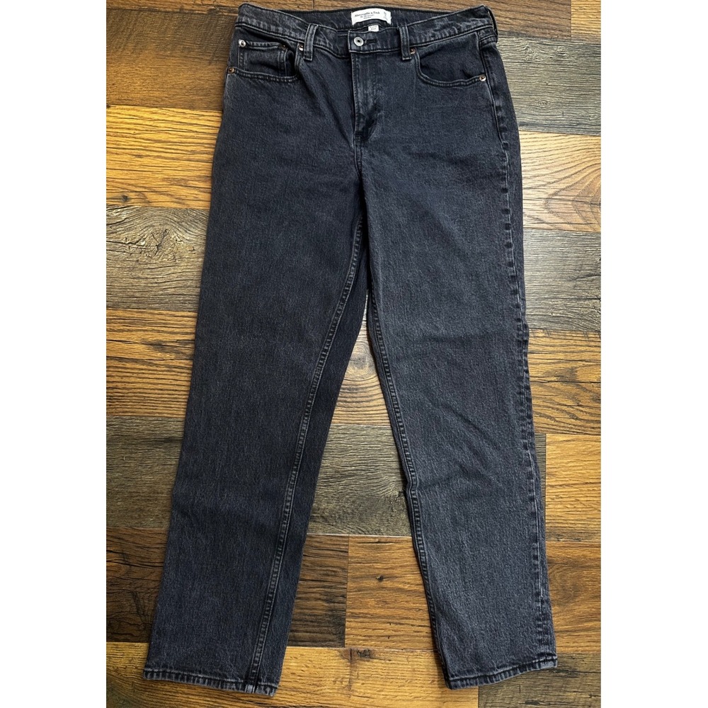 Abercrombie & Fitch Curve Love 90s Straight Mid Rise Black Jeans 28 6R Flatter